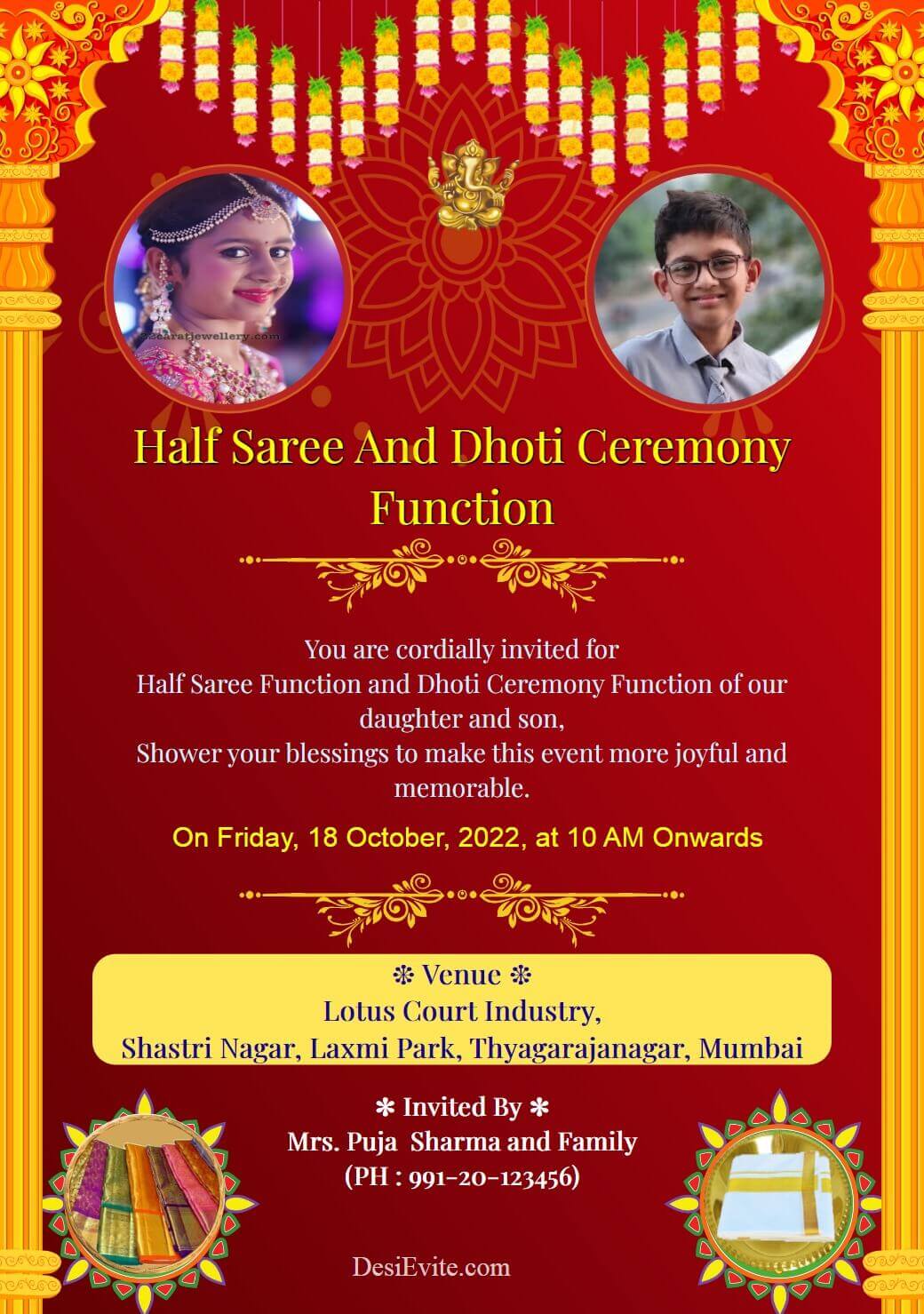 Half Saree Ceremony Video Invitation | Voni Function | Inviter Video  Invitations - YouTube