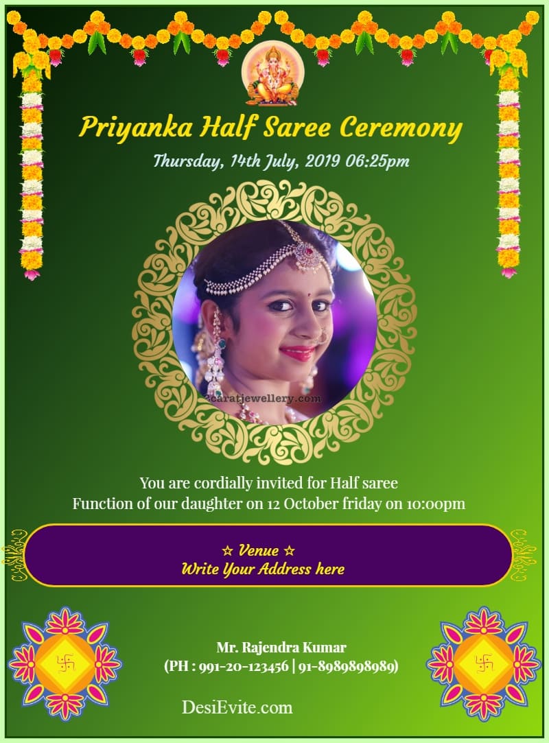 Half Saree / Langa Voni invitation card