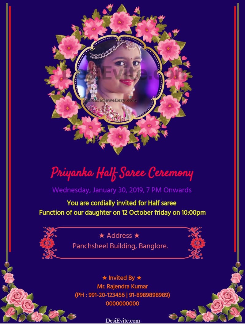 halfsareeinvitationcardfloraldesign