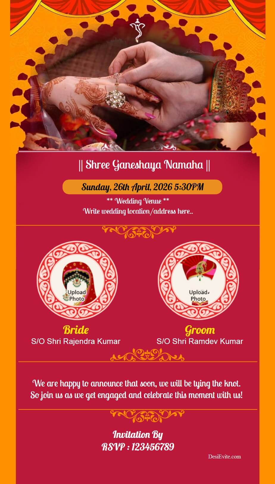 hindu traditional engagement invitation card whatsapp