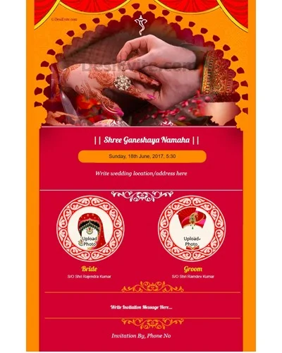 Premium Vector  Indian wedding invitation card with event details in red  and yellow color