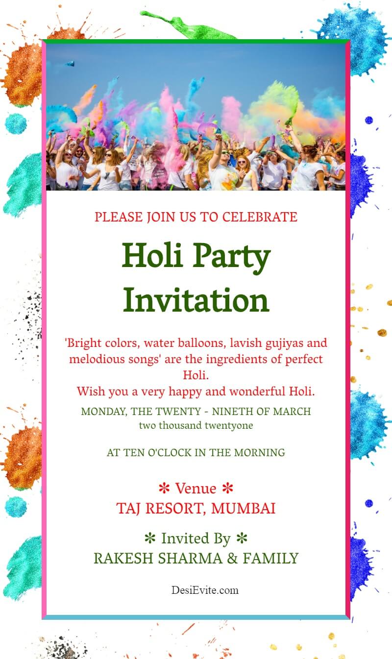 holi party celebration ecard template 165 