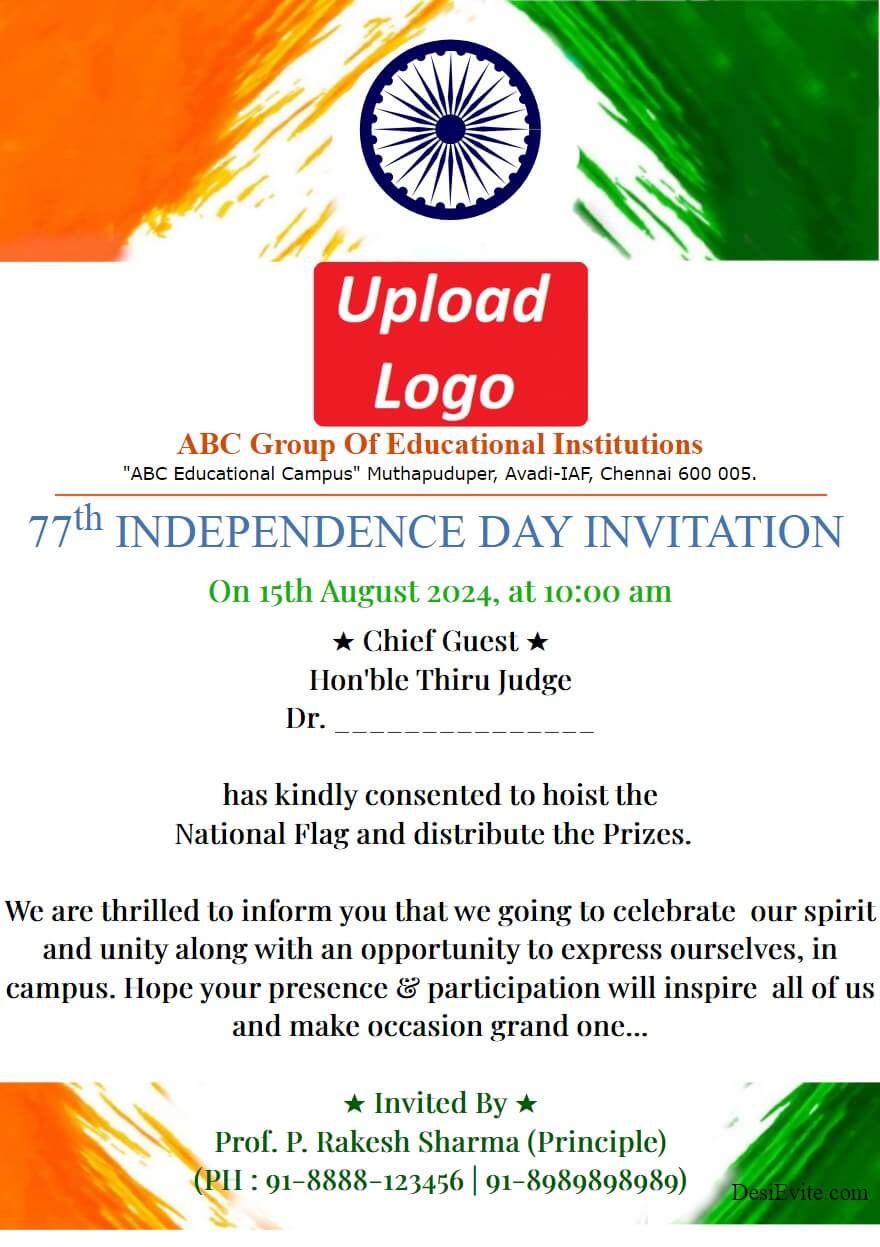 independence day invitation card with photo template 54 