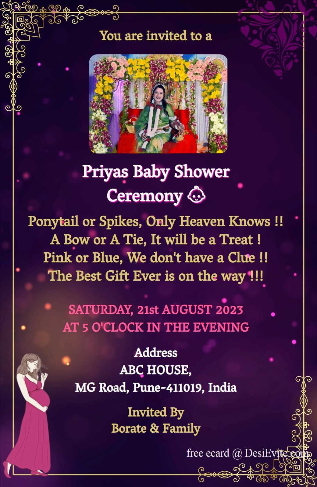 indian baby shower invitation card purple background 103 