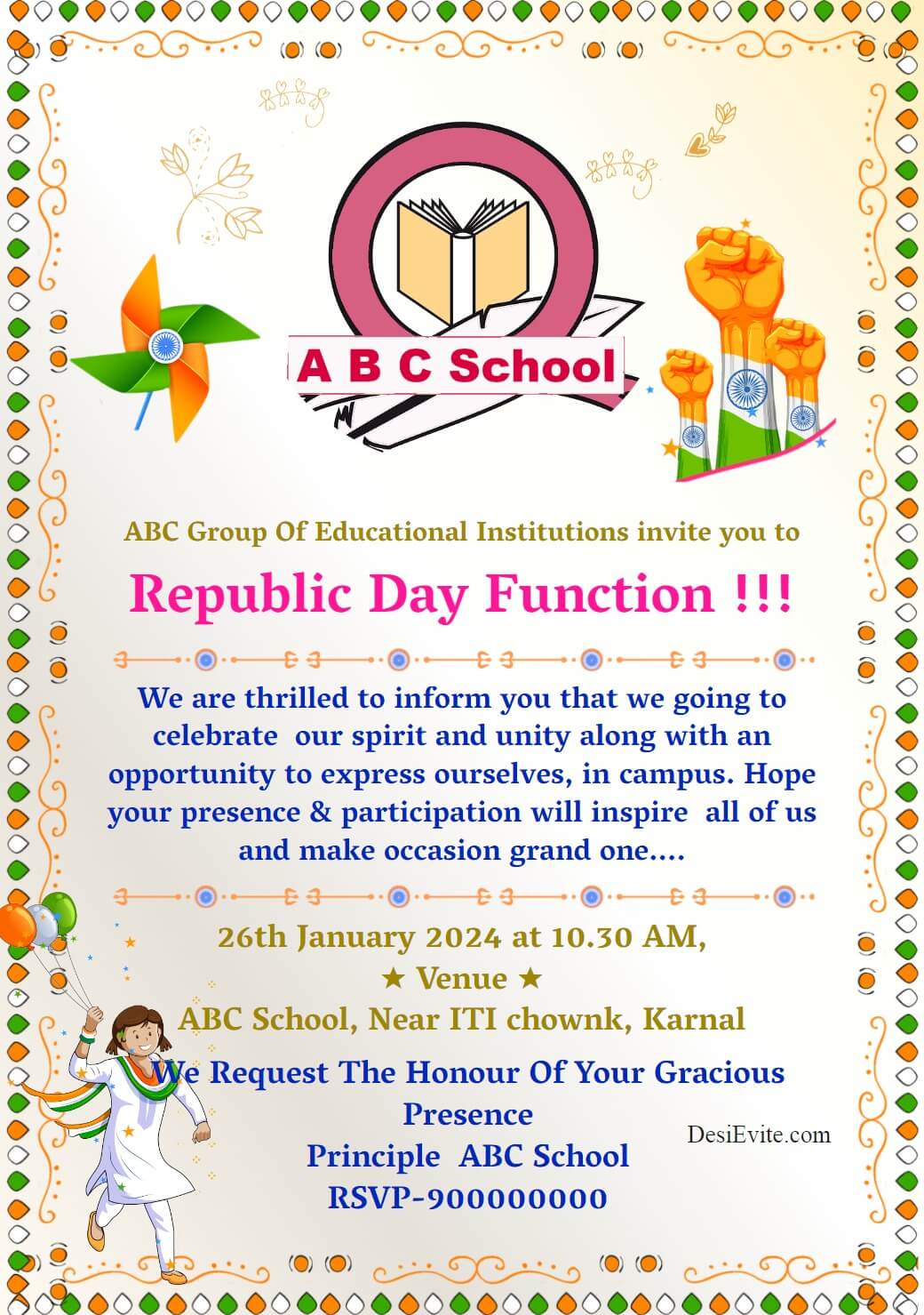 indian republic day ecard kids theme 103 