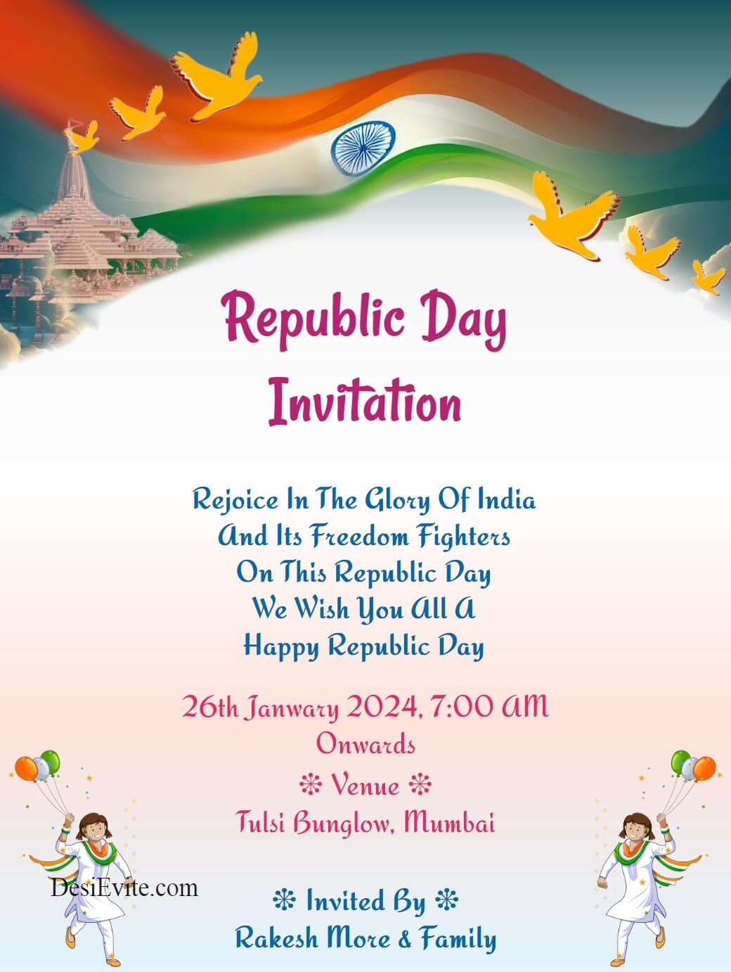 indian republic day invitation eard 26 jan 84 