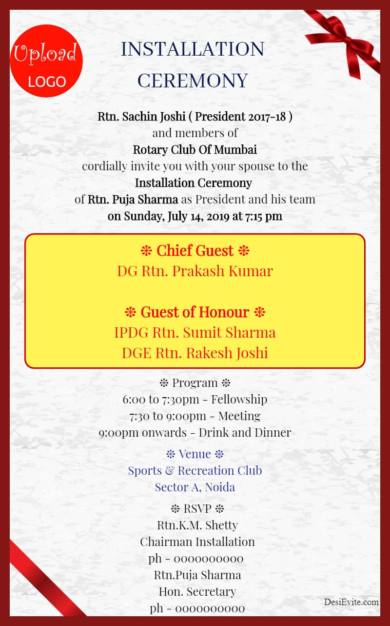 installation ceremony invitation card for rotary club template 107 