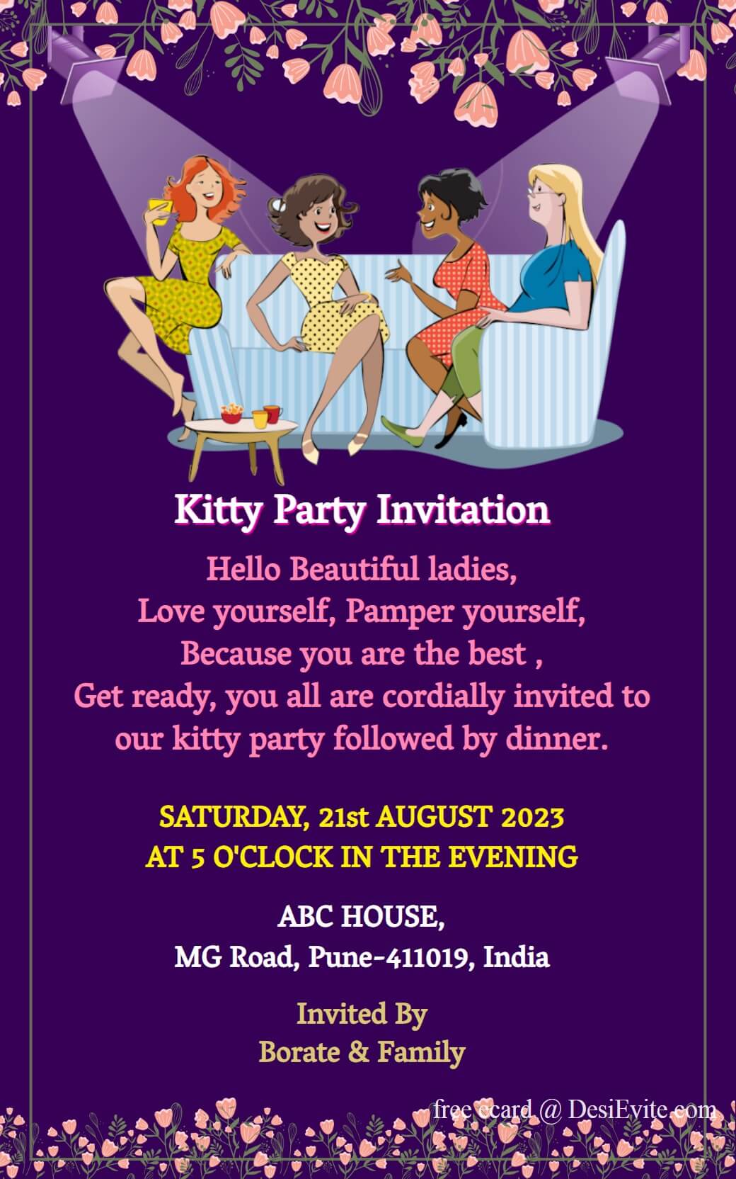 kitty party invitation card floral theme 44 