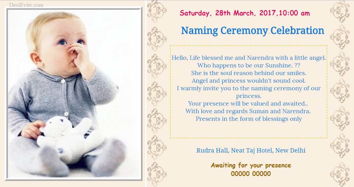 Kuan poojan invitation card/ Naming Ceremony