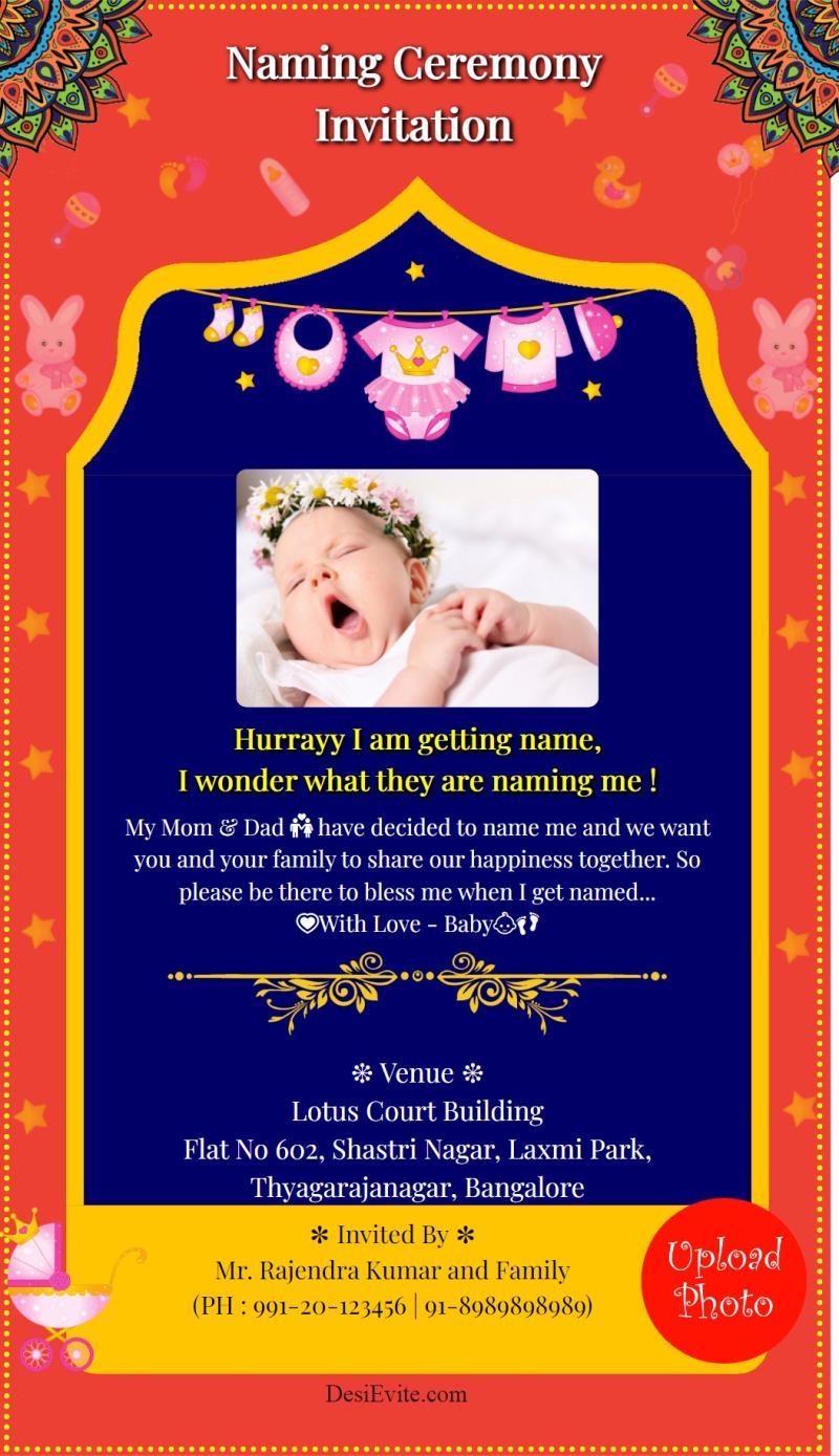 Odia baby girl naming ceremony card english