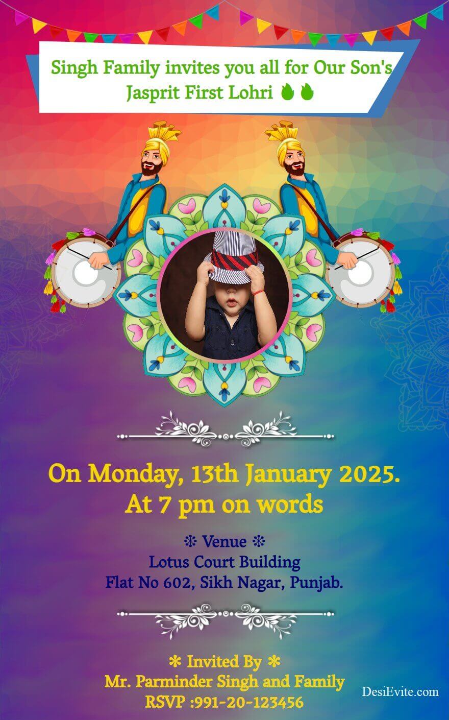 Lohri invitation card with dhol and photo lohri-invitation-card-with-dhol-and-photo