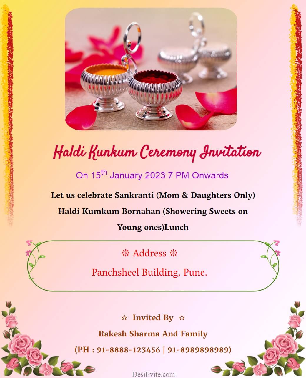 Makar sankranti haldi kumkum invitation card