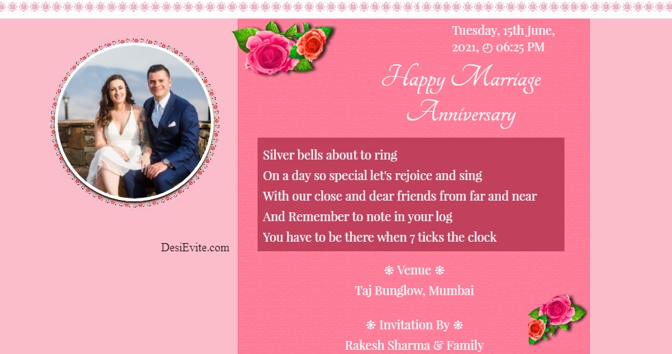 Marriage Anniversary invitation card with photo upload
