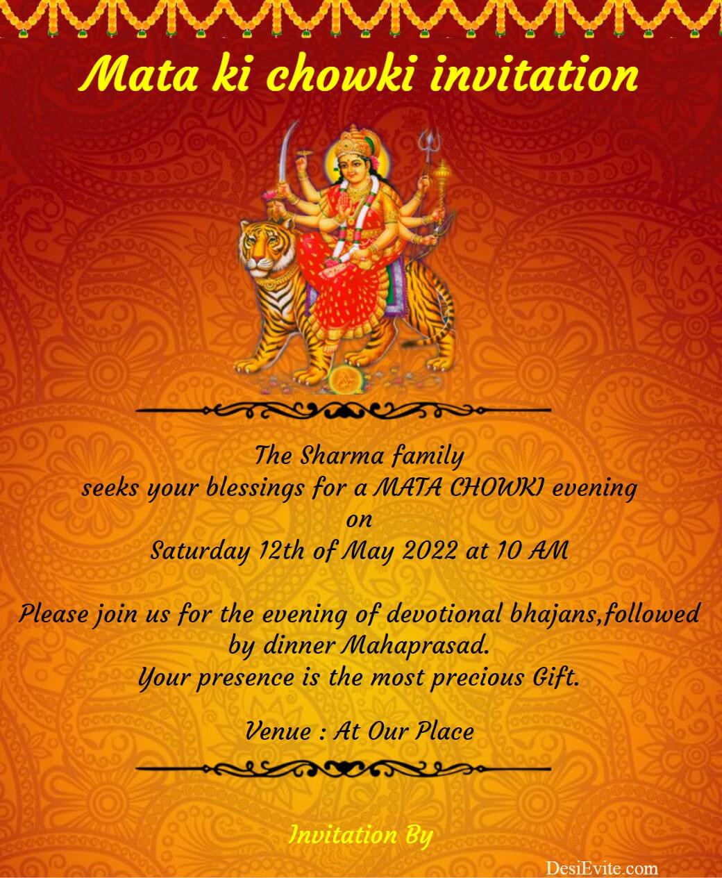 Whatsapp Mata ki Chowki Invitation Card