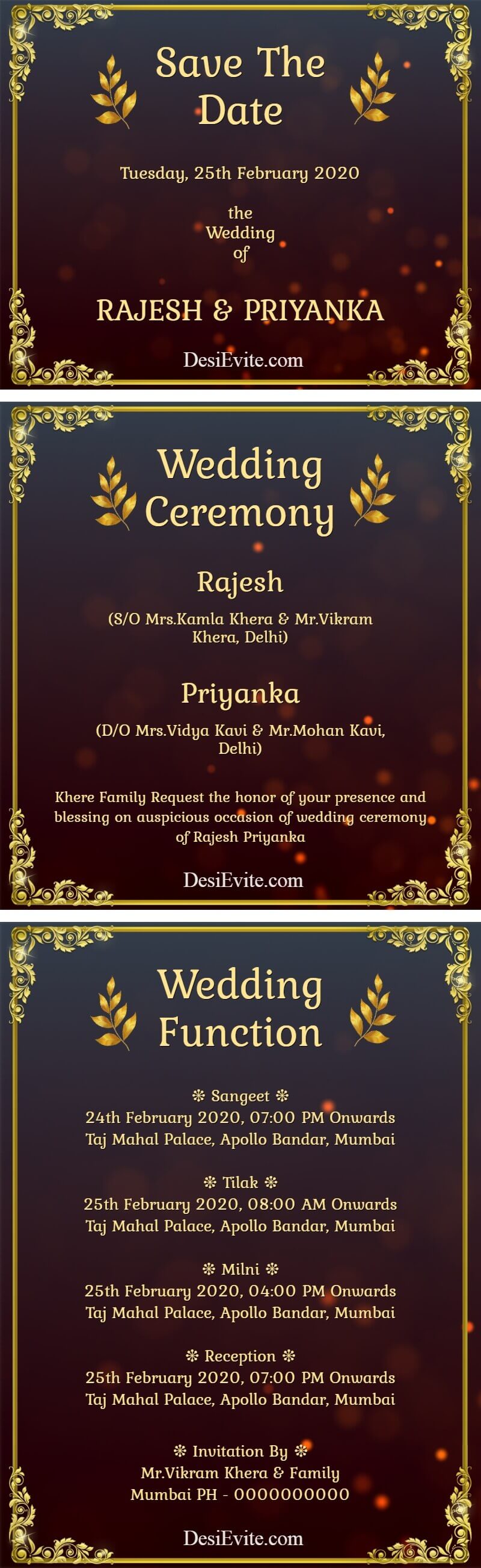 Multiple function 3 pages wedding ecard with PDF download