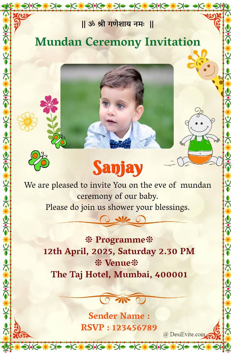 Mundan invitation ecard with flower border