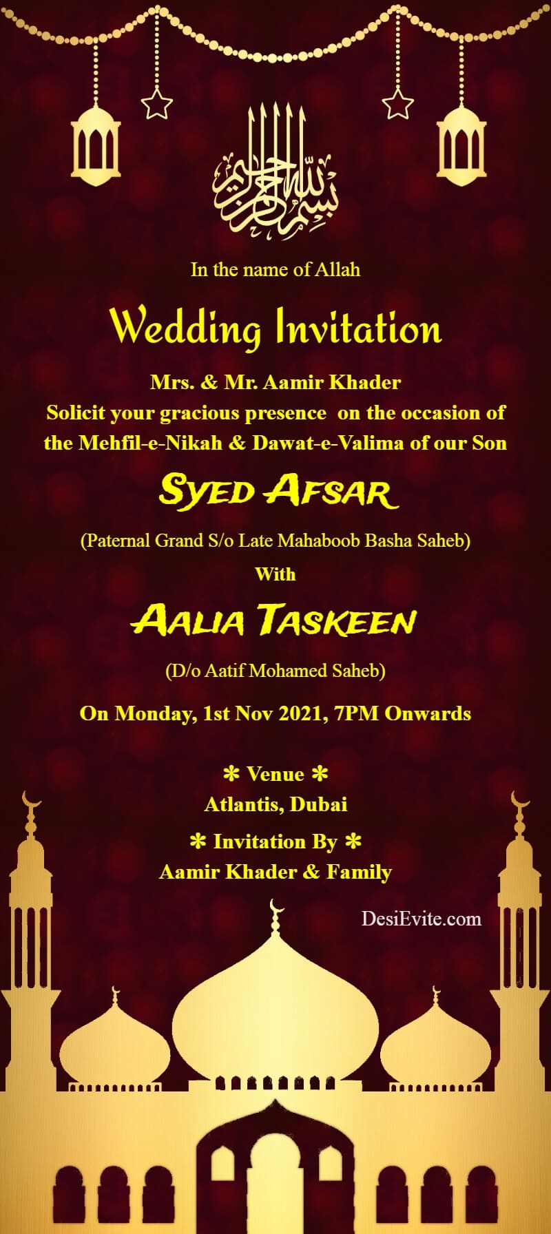 muslim islamic wedding card golden theme template 143 
