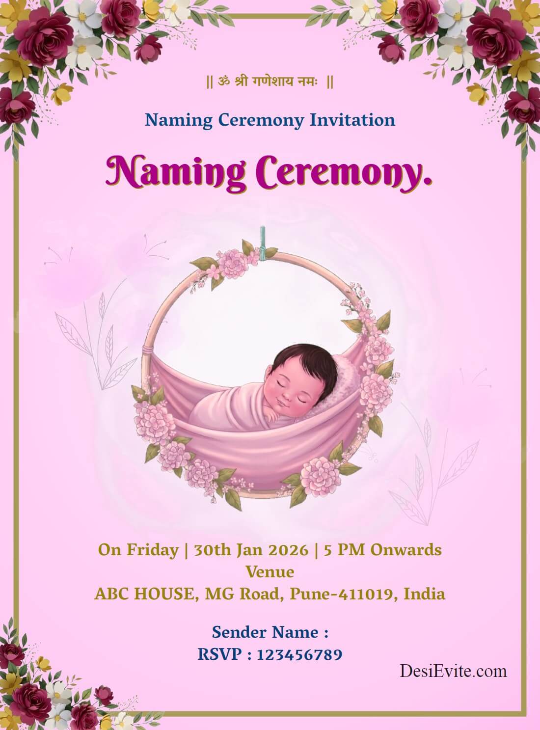 naming-ceremony-ecard-flower-theme-pink