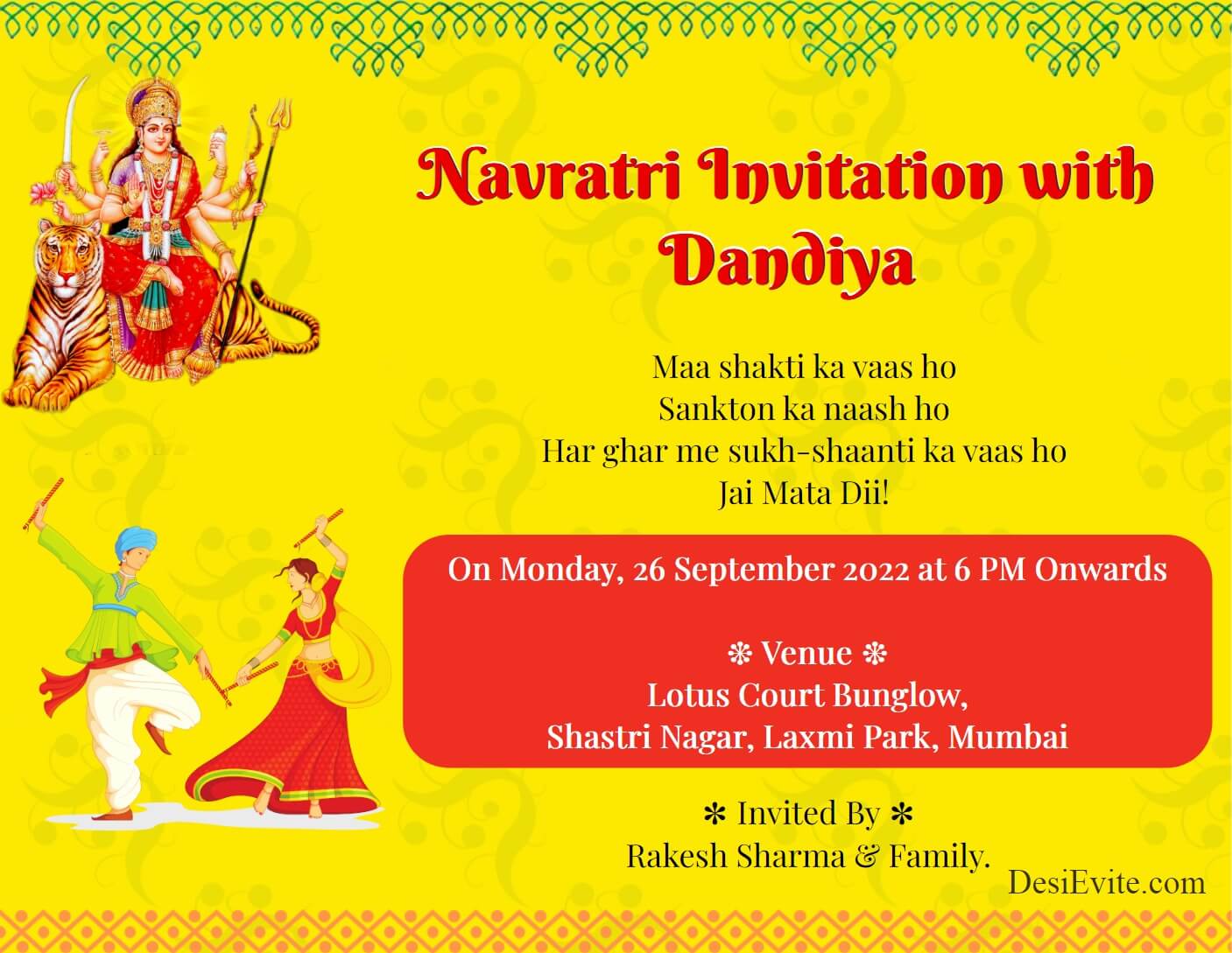 Navratri Dandiya Festival Invitation
