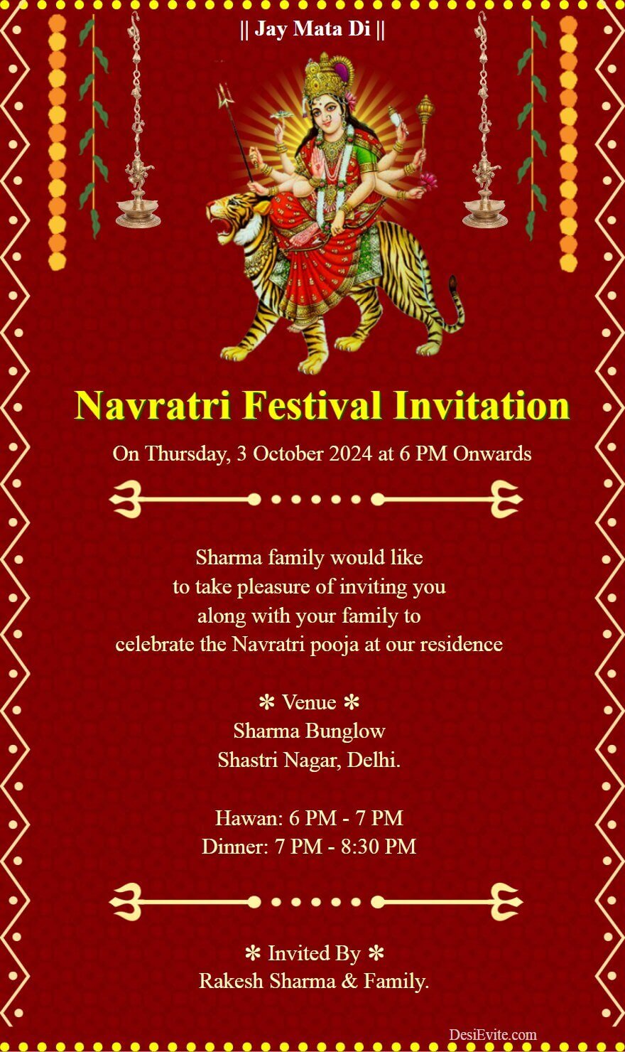 Navratri Festival Invitation card whatsapp