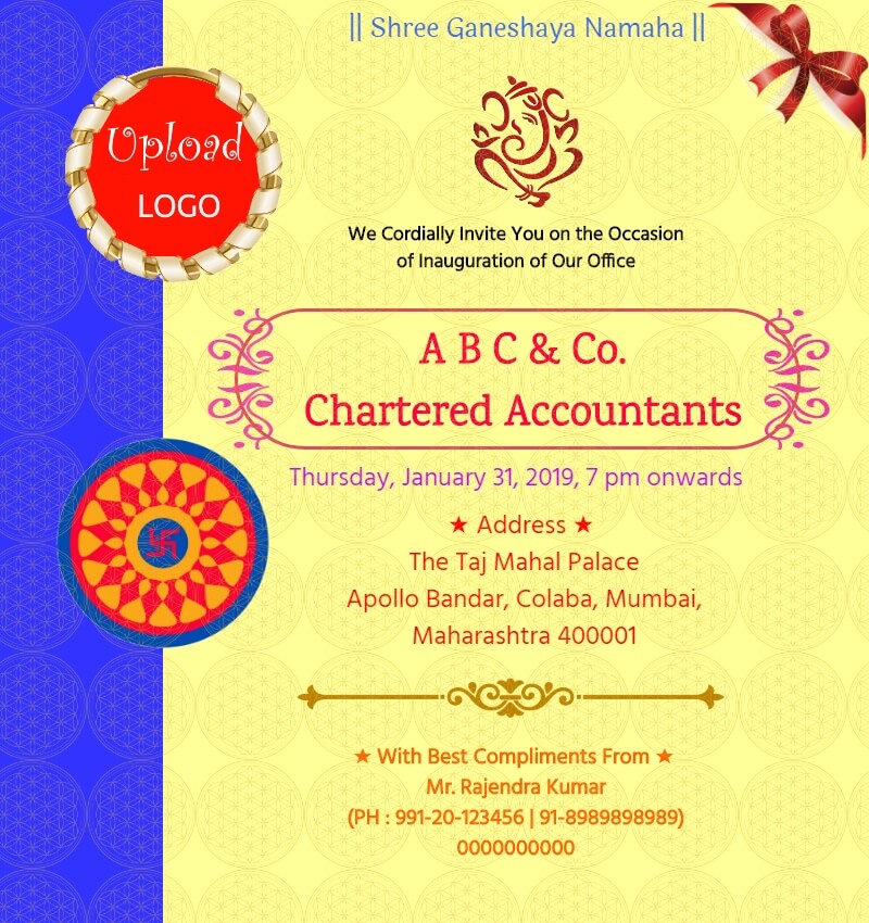 Associate Tax Consultants Ca Office Opening Invitation Card