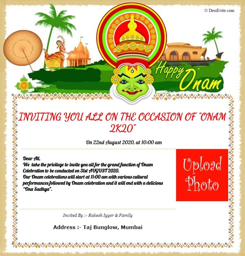 Onam Festival invitation card