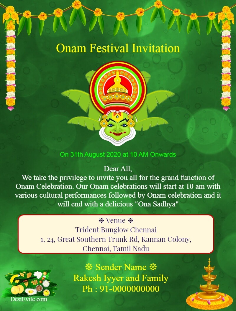 onam invitation card without photo upload template 180 