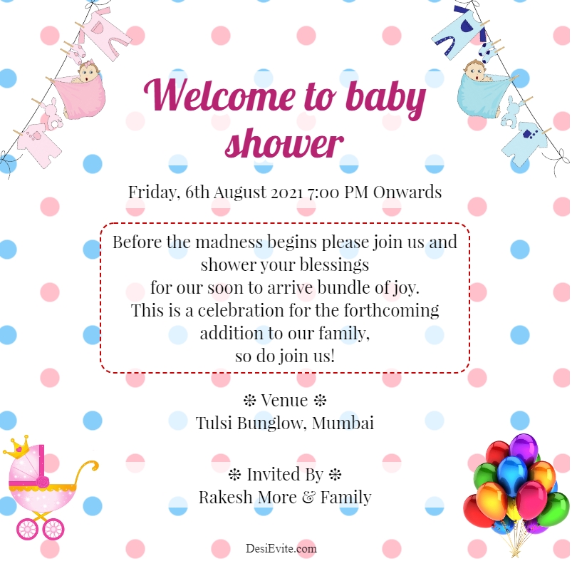 Polka Dots template for Baby Shower/ Godhbharai Invitation / Bangle Ceremony 