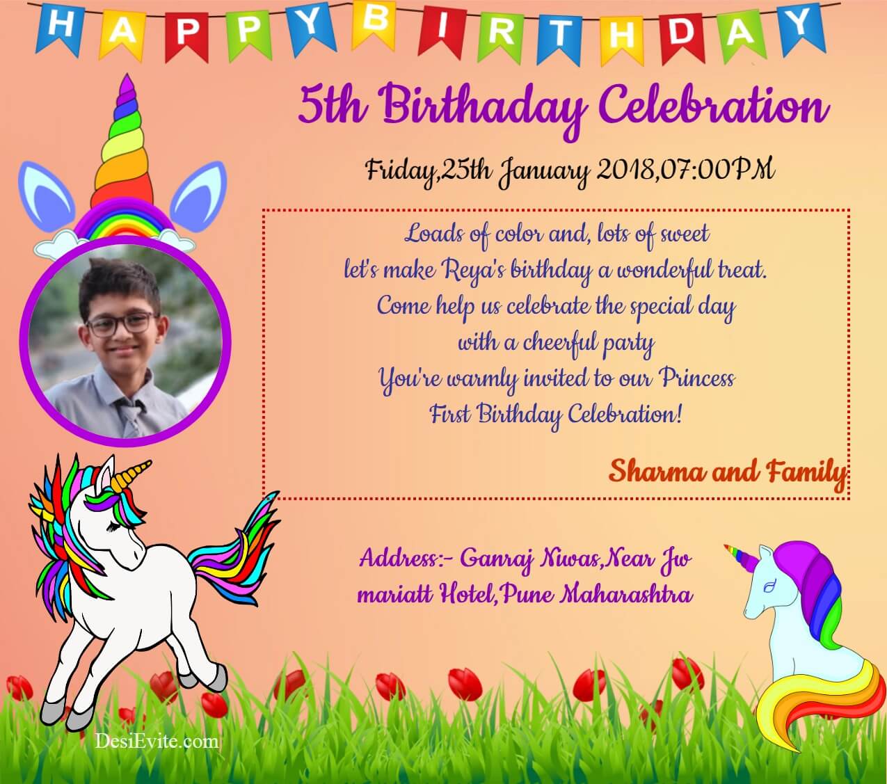 5th birthday Invitation pony theme
