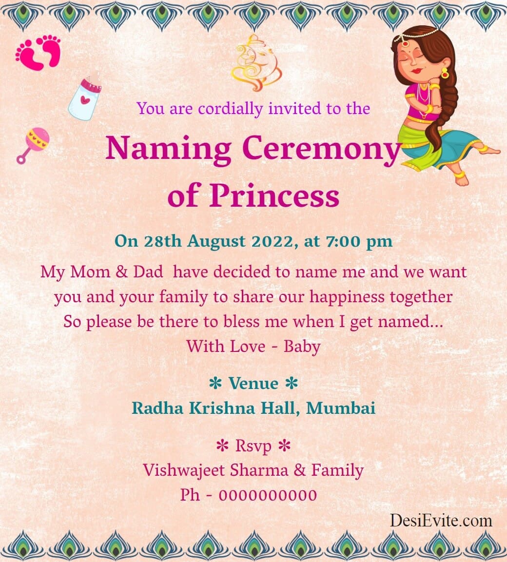 radha theme naming ceremony card