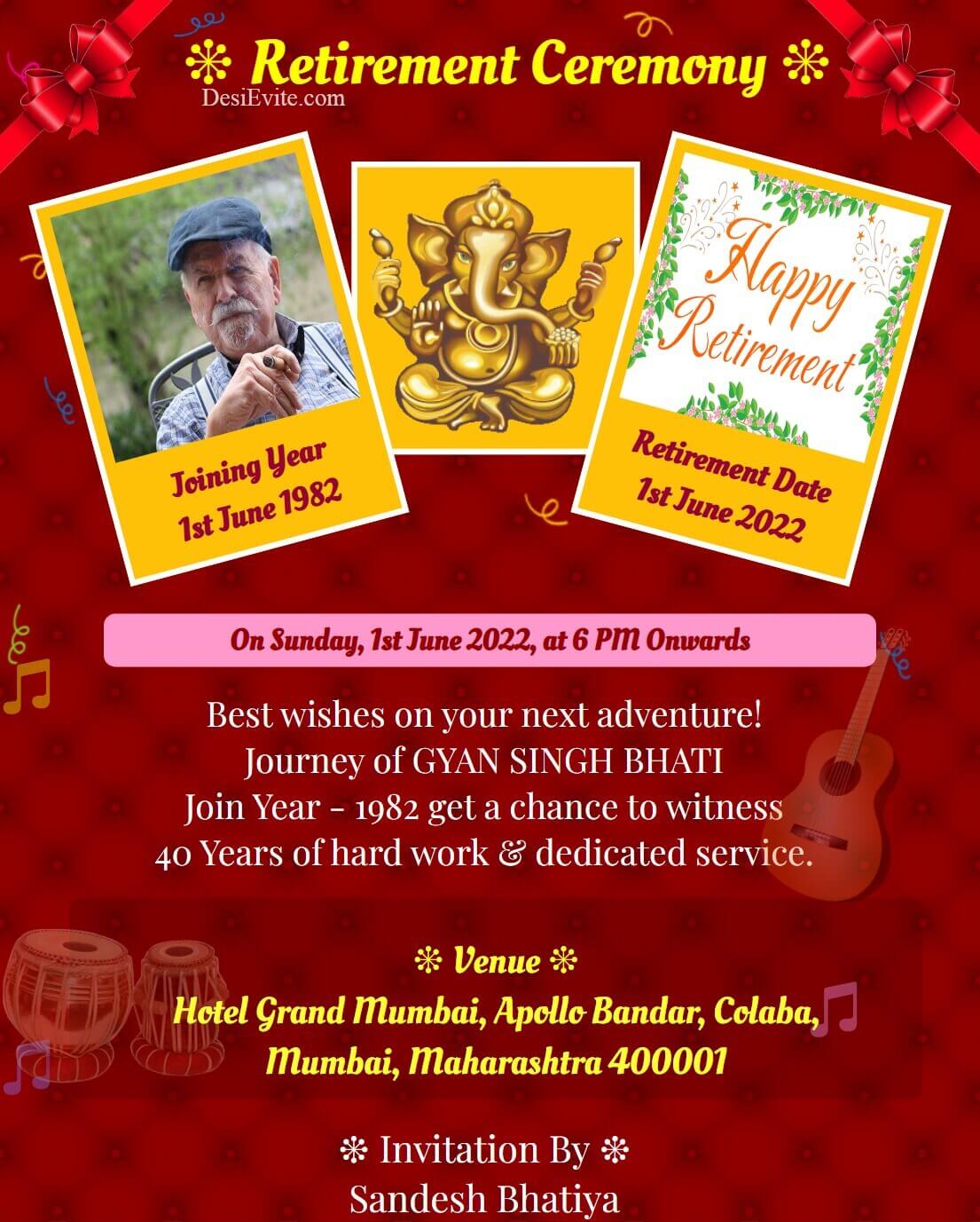 retirement invitation card sangeet theme 168 