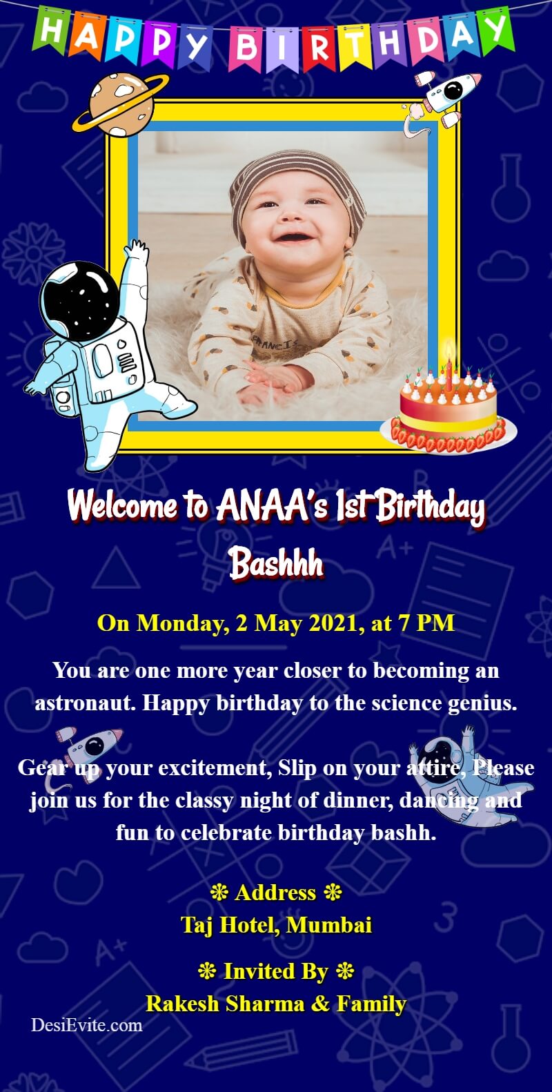 Science theme birthday card for whatsapp