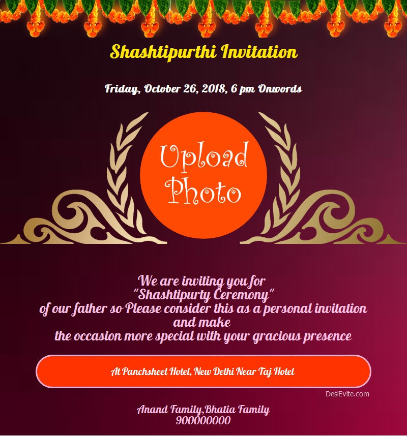 Shashtipoorthi Invitation Card