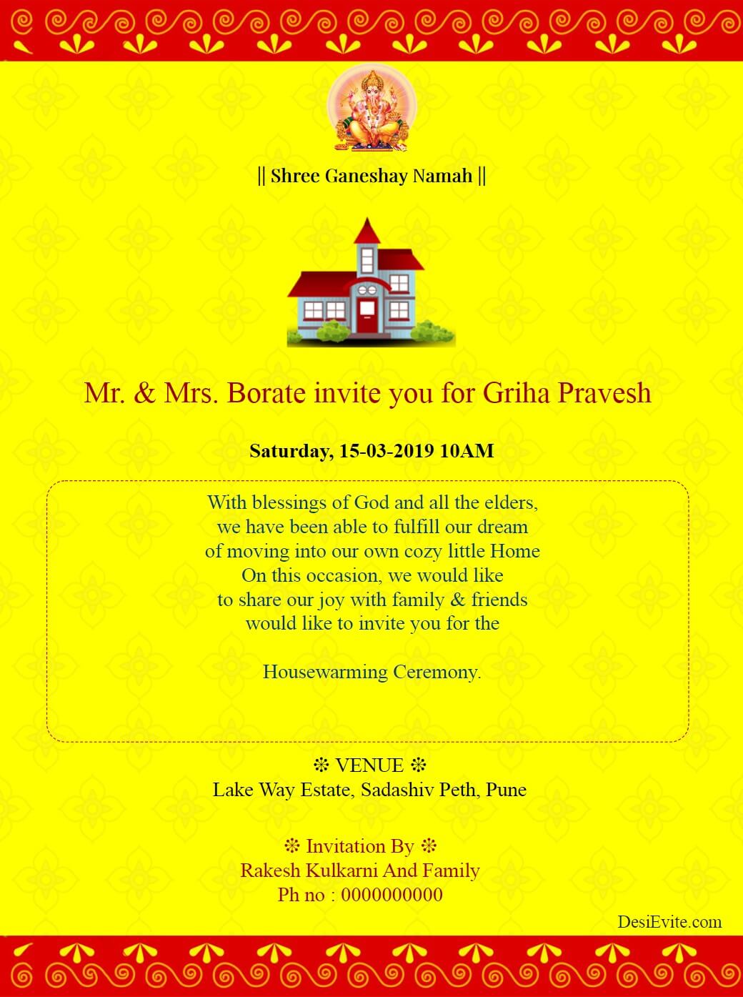 free housewarming vastu puja invitation card
