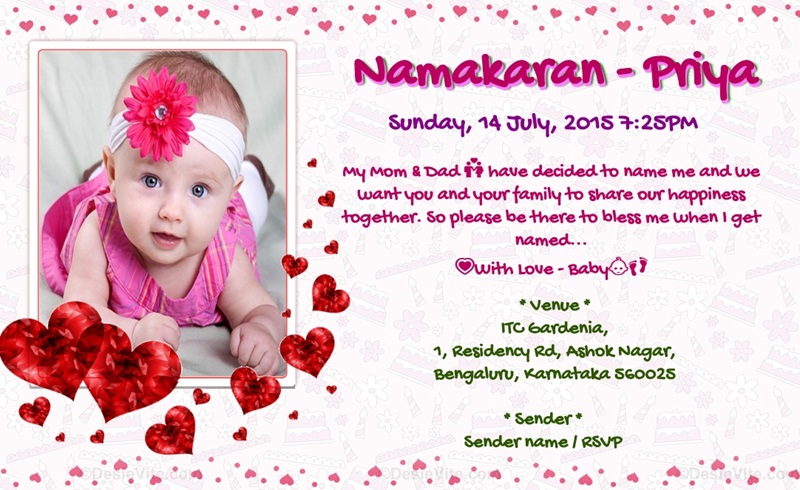 Free baby girl naming ceremony invitation ecard