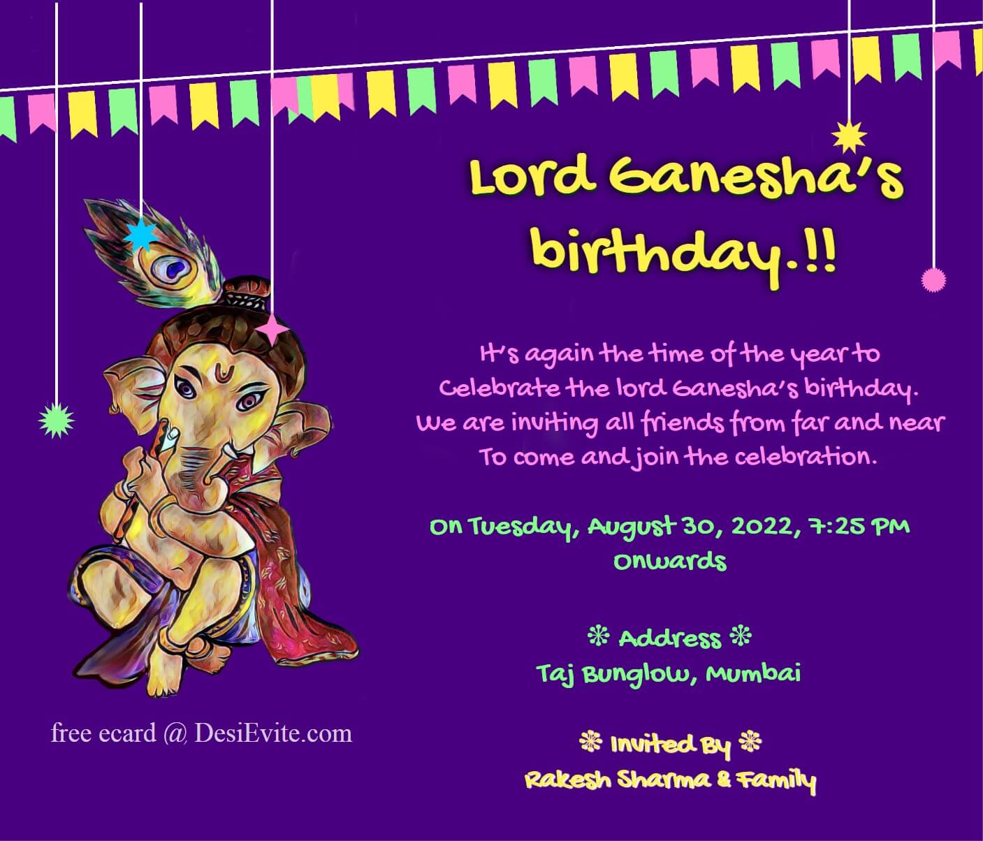 English Shree Ganesh Chaturthi Invitation