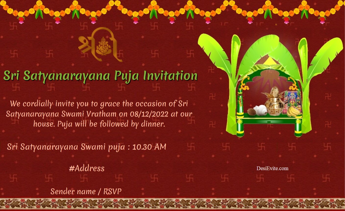 Sri Satyanarayana Puja Invitation