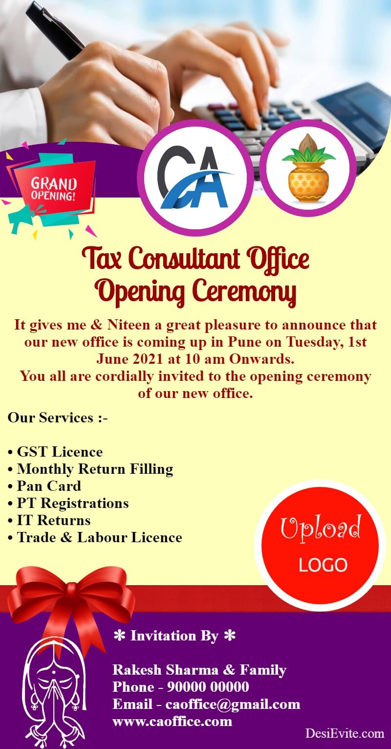 tax consultant office opening card