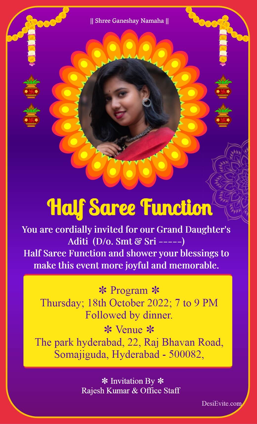 Swinging Girl Autumn Half Saree Invitation | Half saree function, Invitation  design, Half saree designs