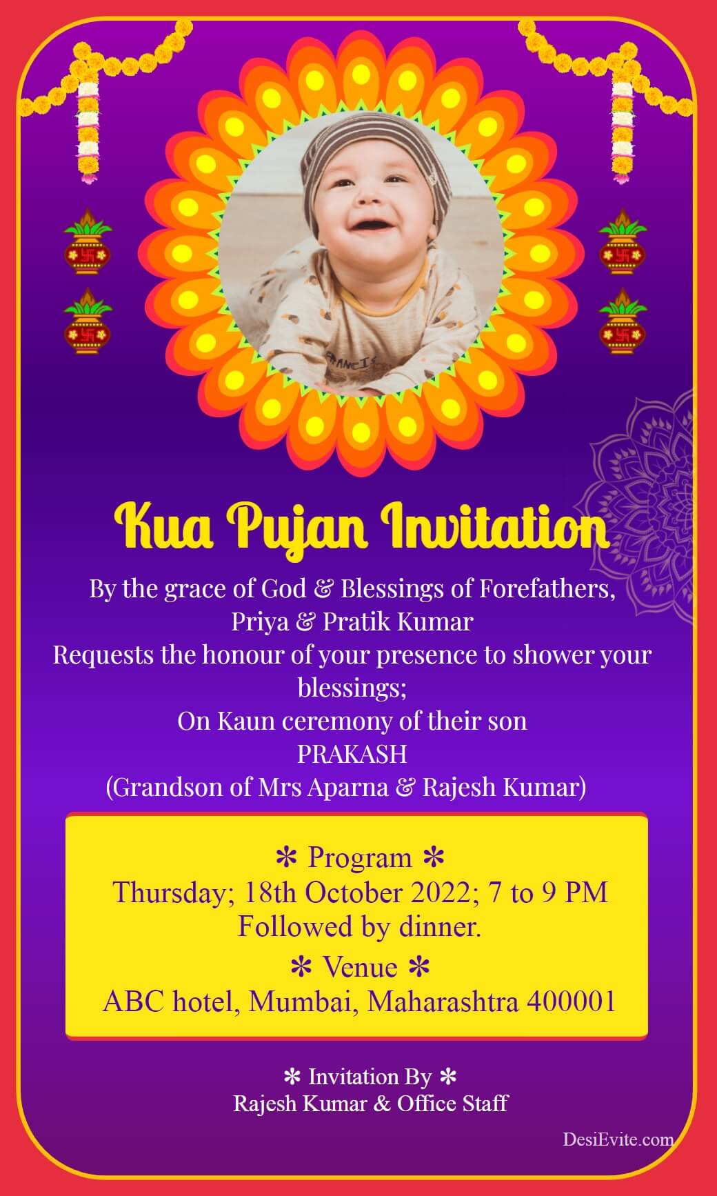 tradional kuan poojan invitation card 81 