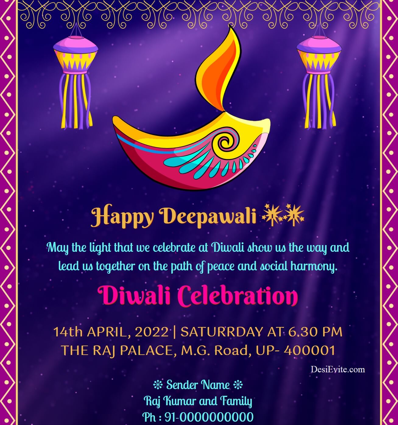 traditional diwali invitation ecard