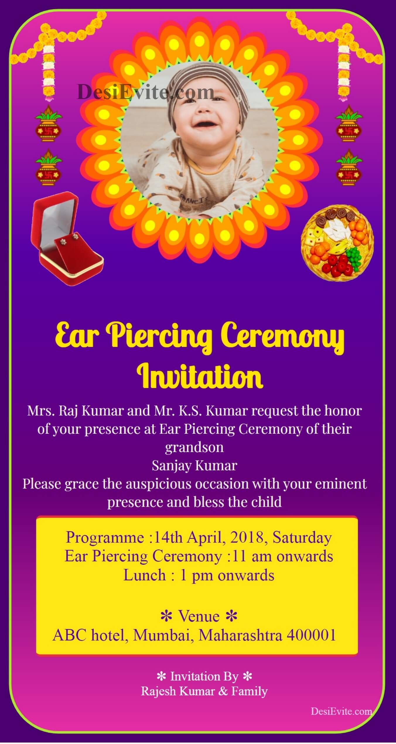traditional ear piercing ceremony invitation card 124 