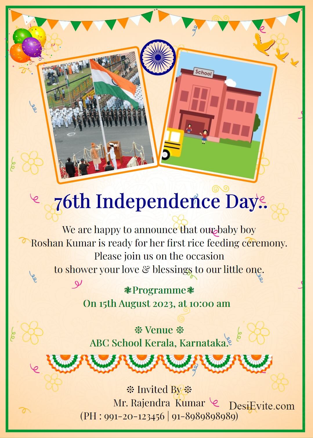 Independence Day Invitation card with 2 photo