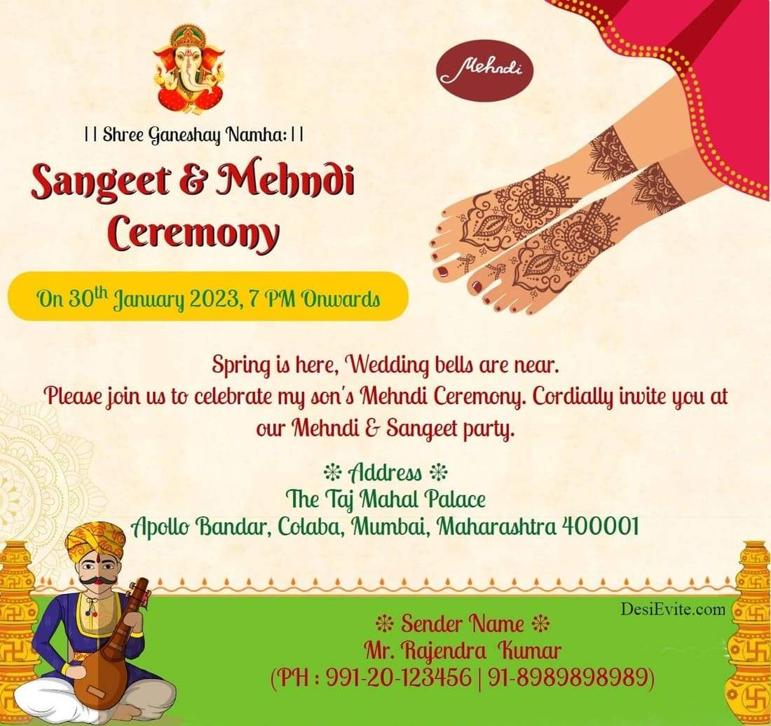 traditional mehndi sangeet invitation card
