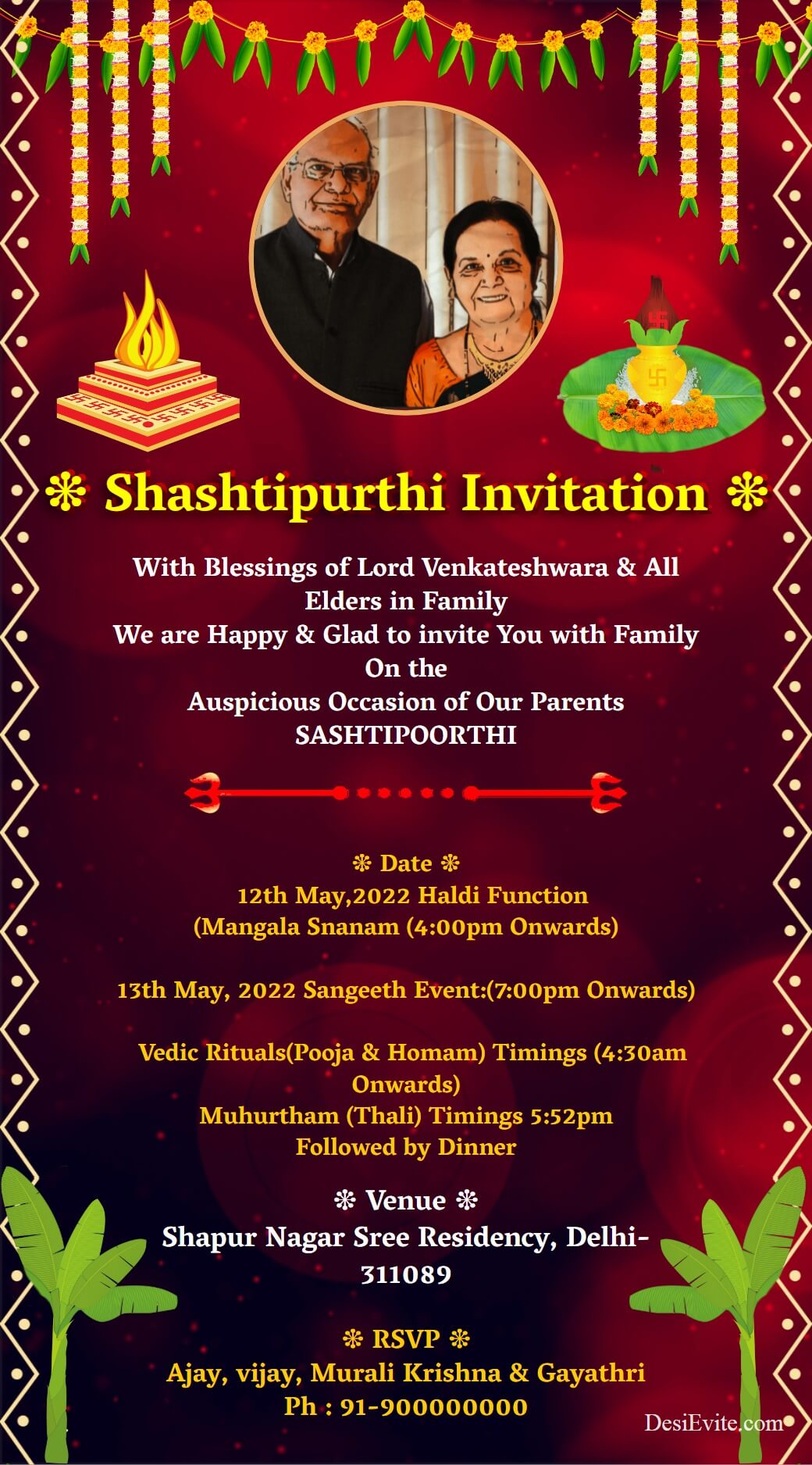 Traditional shashtipoorthi invitation card