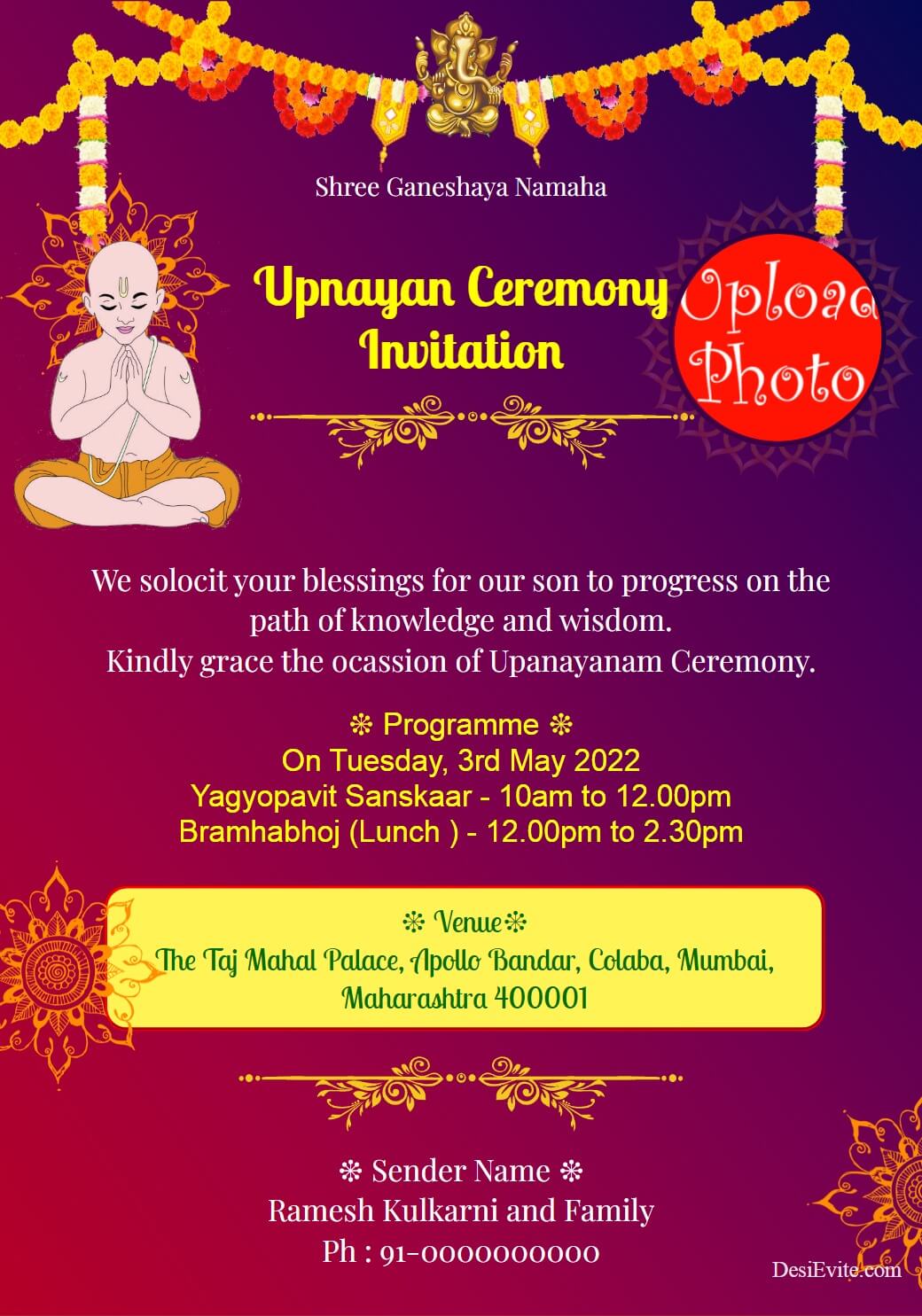Upanayanam Invitation Template Upanayanam Invitation Template