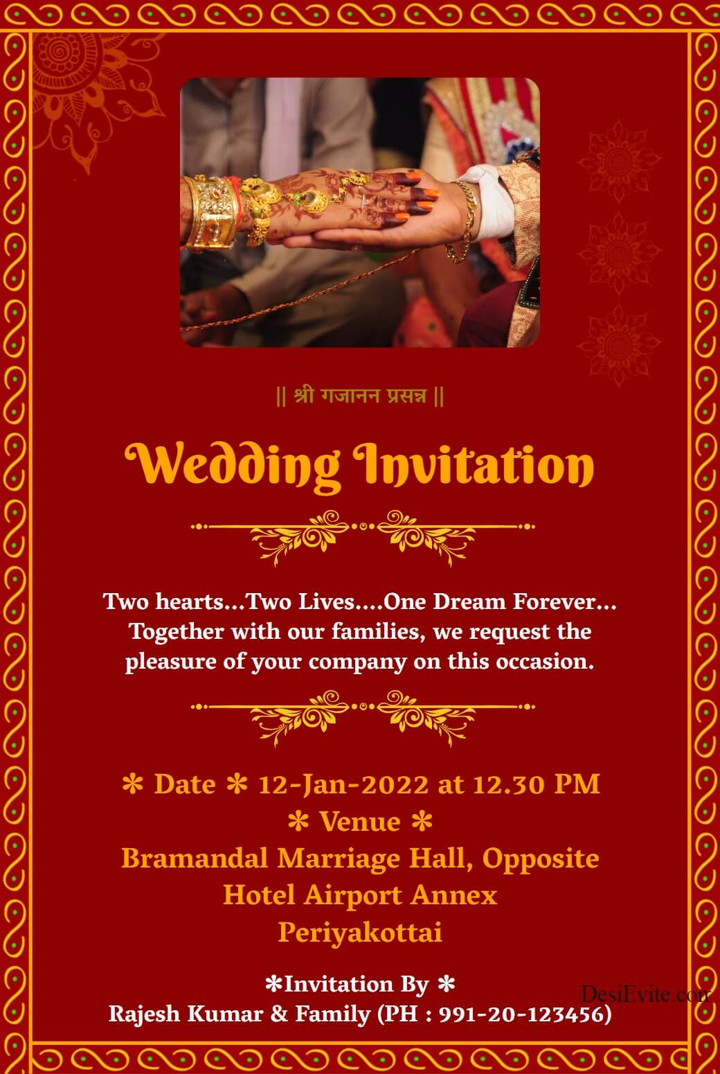 traditional wedding ecard red background with border 84 