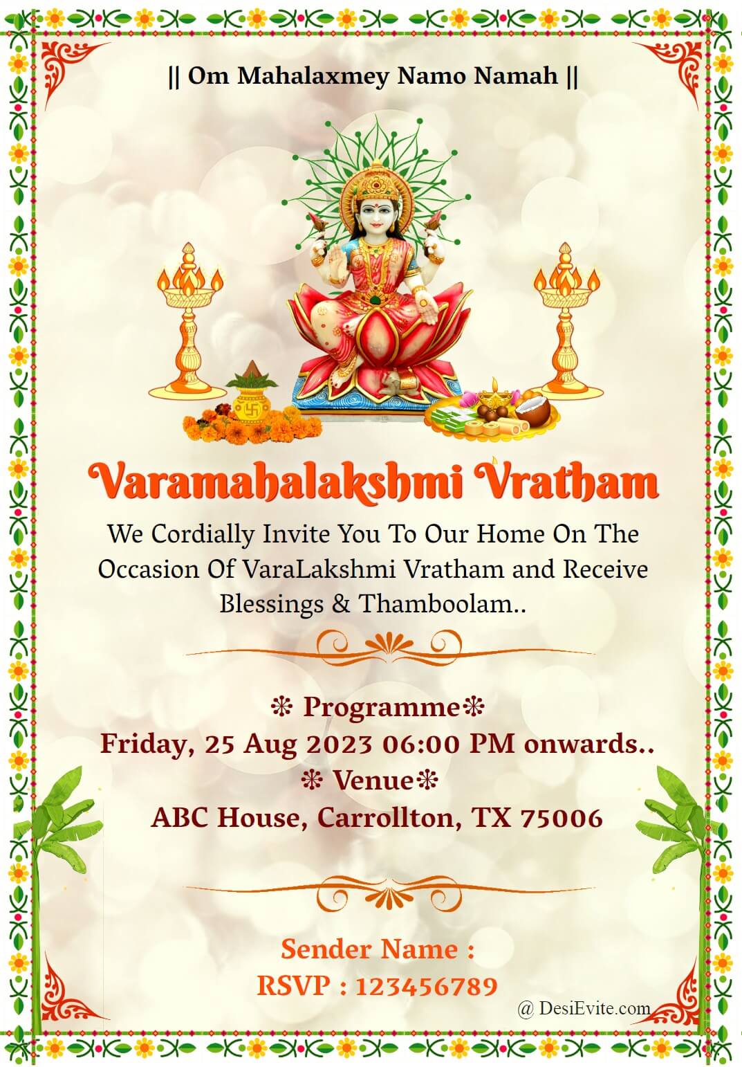 varlakshimi invitation card with flower border qrcode 169 