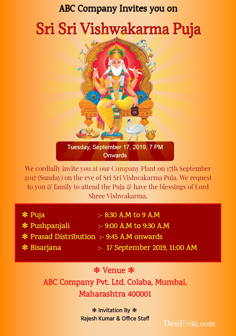 vishwakarma puja invitation card for company template 58 