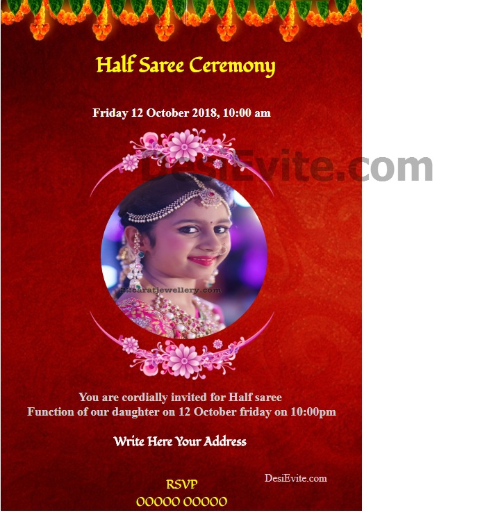 half saree invitation card floral design